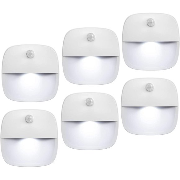 AMIR (Upgraded Version) Motion Sensor Light, Cordless Battery-Powered LED Night Light, Wall Light, Closet Lights, Safe Lights for Stairs, Hallway, Bathroom, Kitchen, Cabinet (White - Pack of 6)