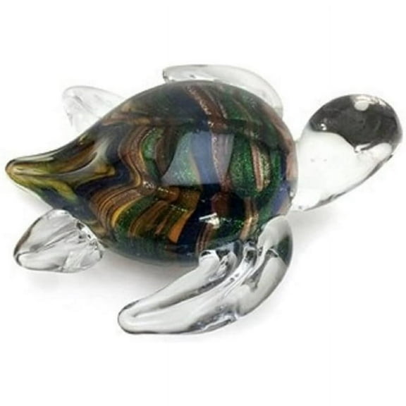 Glass Sea Turtle, Brown and Green with Gold Glittered Accent