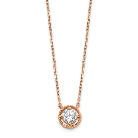 14K Rose Gold Plated Circle Cubic Zirconia with 1In Extender Necklace