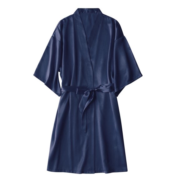 WTXUE Peignoirs / Robes pour Femmes Peignoir de Bain Mariage Fête Uni pour Mariée Nuisette en Satin pour Femmes / 1 Pce Bleu m