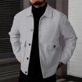 thumbnail image 2 of LODIENY Men Tweed Jacket Fleece Shacket Button Down Collared Jackets Warm Winter Coat Long Sleeve Fall Outerwear with Flap Pockets for Casual Daily Gray M, 2 of 6