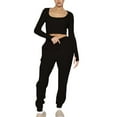 thumbnail image 2 of qolati Women's Two Piece Outfits Long Sleeve U-Neck Crop Tops with Jogger Sweatpants Lounge Sets Y2k Oversized High Waist Lounge Wear Sweatsuit, 2 of 7