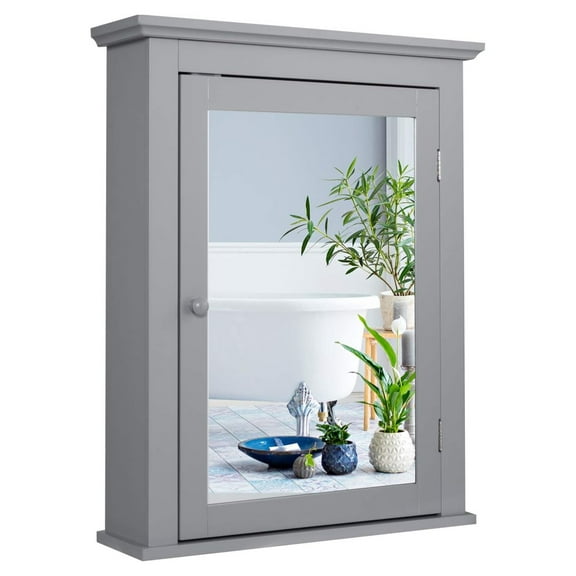 HeSLehs Bathroom Mirror Cabinet, Wall Mounted Storage Cabinet with Mirror Door and Adjustable Shelf, Mirrored Medicine Cabinet for Bathroom, Living Room, Cloakroom, 22 x 6 x 27.5 inches (Grey)