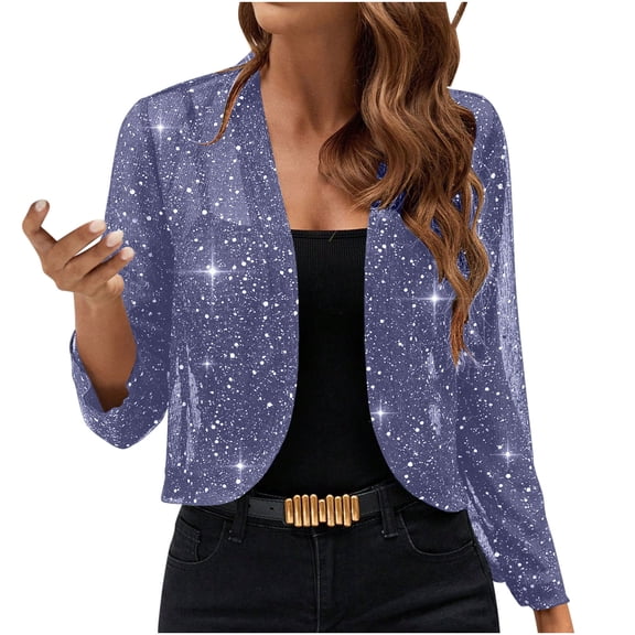 Craaazy Women's Party Ready Glitter Open Front Cardigan Lightweight Cropped Evening Wear Jacket Gifts