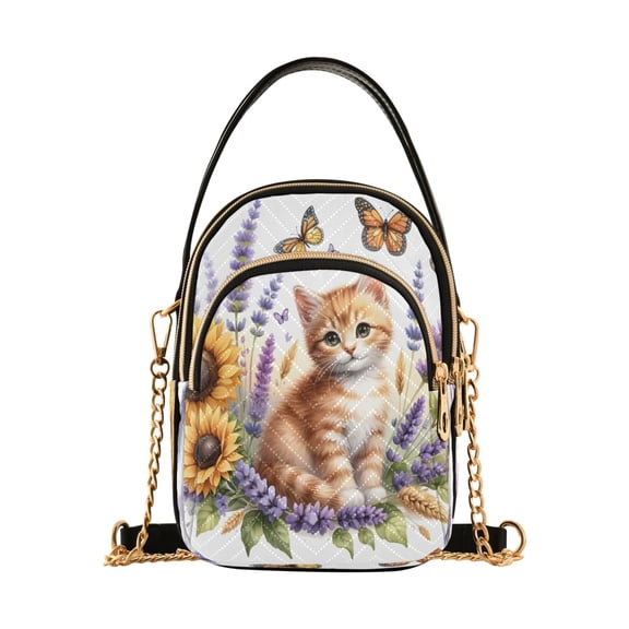 ALAZA Chain Crossbody Bags for Women Cat on Lavender Flowers Shoulder Handbag Phone Purse