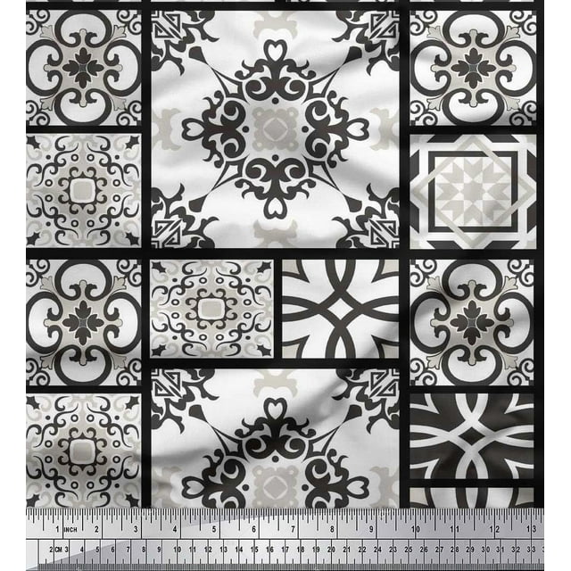 Soimoi Cotton Voile Fabric Check & Damask Patchwork Print Sewing Fabric Yard 42 Inch Wide