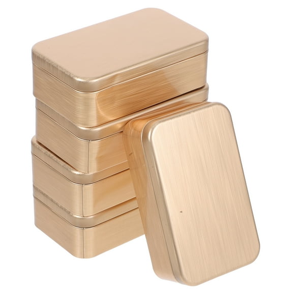 MEIBUTYUP 5-Pack Square Golden Metal Tin Boxes with Lids for Candy, Cookie Storage, Keepsakes, and Small Item Organization