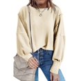 thumbnail image 4 of Dowegor Womens Oversized Crewneck Solid Color Sweatshirt Side Slit Long Sleeve Pullover Slouchy Fit Tops Women's Fashion Hoodies & Sweatshirts Hooded Sweatshirt Women Womens Fall Sweatshirts Beige 3Xl, 4 of 7