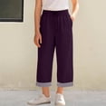 thumbnail image 2 of Girls High Waist Like Striped Culottes Casual Summer Pants With And Pockets Comfortable Straight Leg Cropped Wide Leg Trousers For Kids, 2 of 4