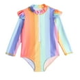 thumbnail image 1 of Girl Rash Guard Swimming Bathing Suit Flower Graphic Printed Sun Protection Long Sleeve Toddler Girl Bathing Suit 6-12 Months, 1 of 7