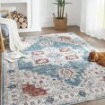 thumbnail image 1 of Rugking Area Rug 4x6 Persian Rug Bohemian Indoor Floor Cover Washable Thin Soft Rug Chenille Floral Print Living Room Bedroom Dining Room Turquoise, 1 of 6