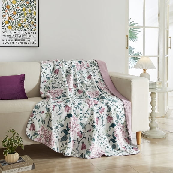 Bloom & Bunny Easter Printed Lush Plush Throw, Clarice Bell Floral Sage, 50" x 60"