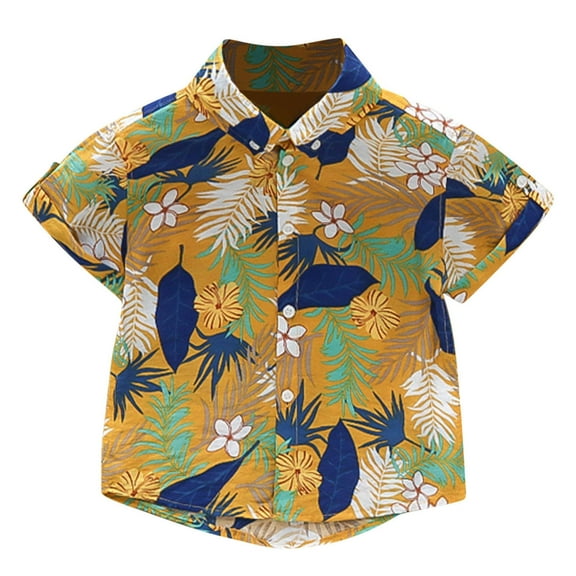 Boys Tshirts Button Hawaiian Short Floral Vacation Summer Sleeve Beach Down Kids Clothing