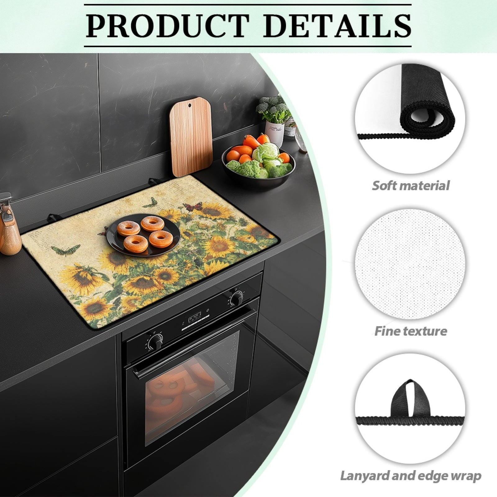SEANATIVE Cooktop Cover Gas Stove Top Cover Induction Stove Protector Anti-Slip Heat-Resistant Pad Electric Glass Stoves Covers 29.18 x 20.96 Inches, Sunflower Butterfly Retro Vintage Style