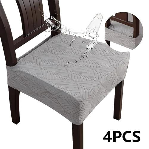 Waterproof Stretch Seat Covers for Dining Room Chairs Set of 4 – Removable Washable Chair Slipcover Protectors, Light Grey, Fits Most Kitchen Chairs Without Arms