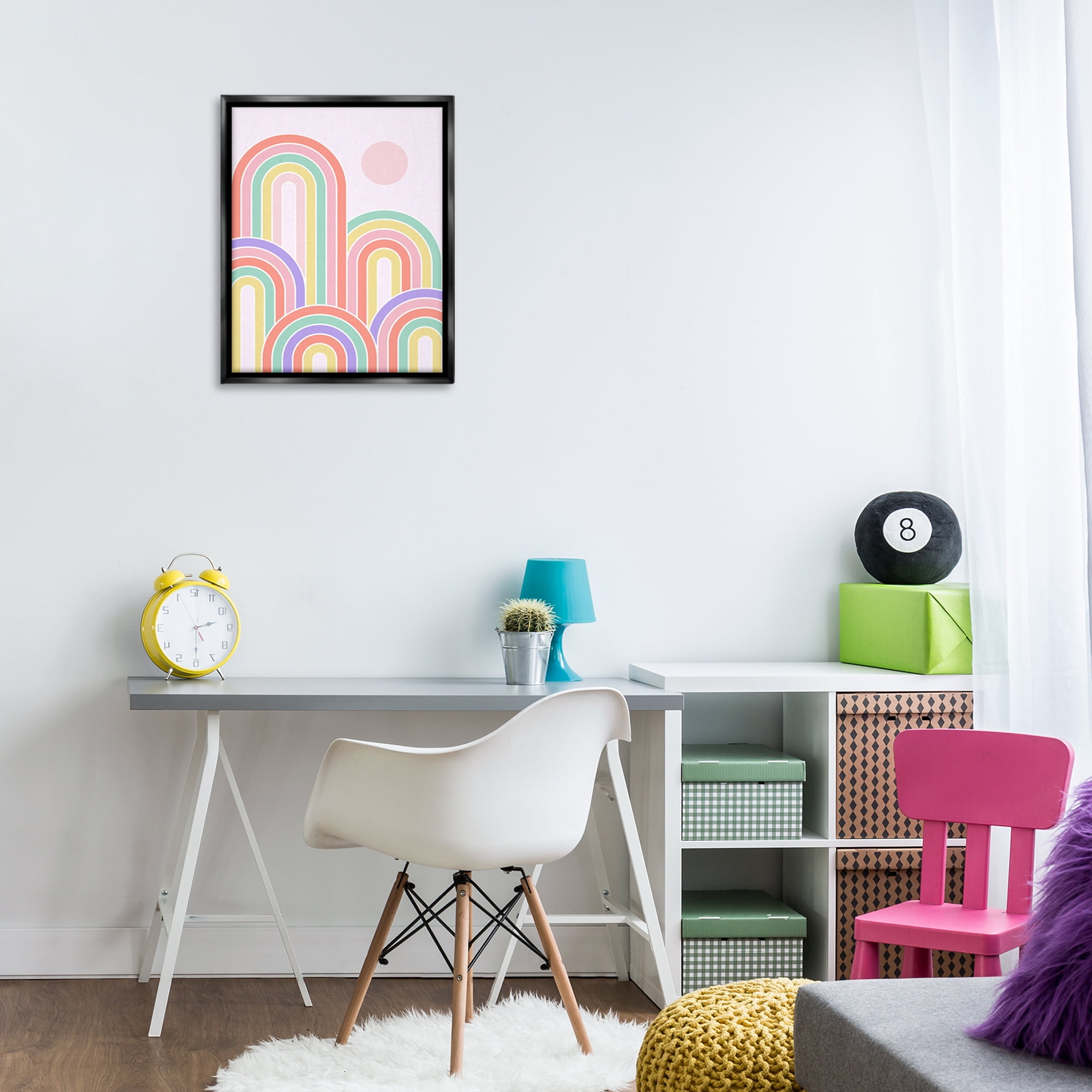 Stupell Industries Pastel Rainbow Arches Abstract Painting Black Floater Framed Canvas Art Print Wall Art, 17 x 21