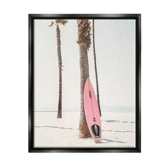 Stupell Industries Pink Surfboard on Coast Nature Photography Black Floater Framed Art Print Wall Art, 17 x 21