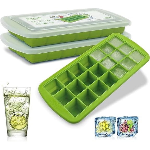 Indmird Green Ice Cube Tray, 21 Compartments with Removable Lid, Suitable for Whiskey, Cocktails, Drinks, 2 Pieces