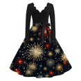 thumbnail image 2 of Christmas Dresses for Women Women's Casual And Fashionable Christmas Print V Neck Big Hem Dress Long Sleeved Dress with Christmas Snow House Print for Holiday Party,Black,3XL, 2 of 4