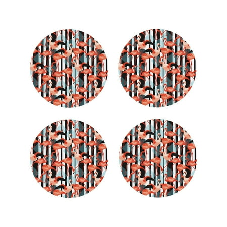 

Drink Coasters Set of 4 cool flamingo Leather Coasters for Coffee Table Protector Heat Resistant Cute Coasters for Home Decor Housewarming Gifts Bar Kitchen 4 Inch Round Shape