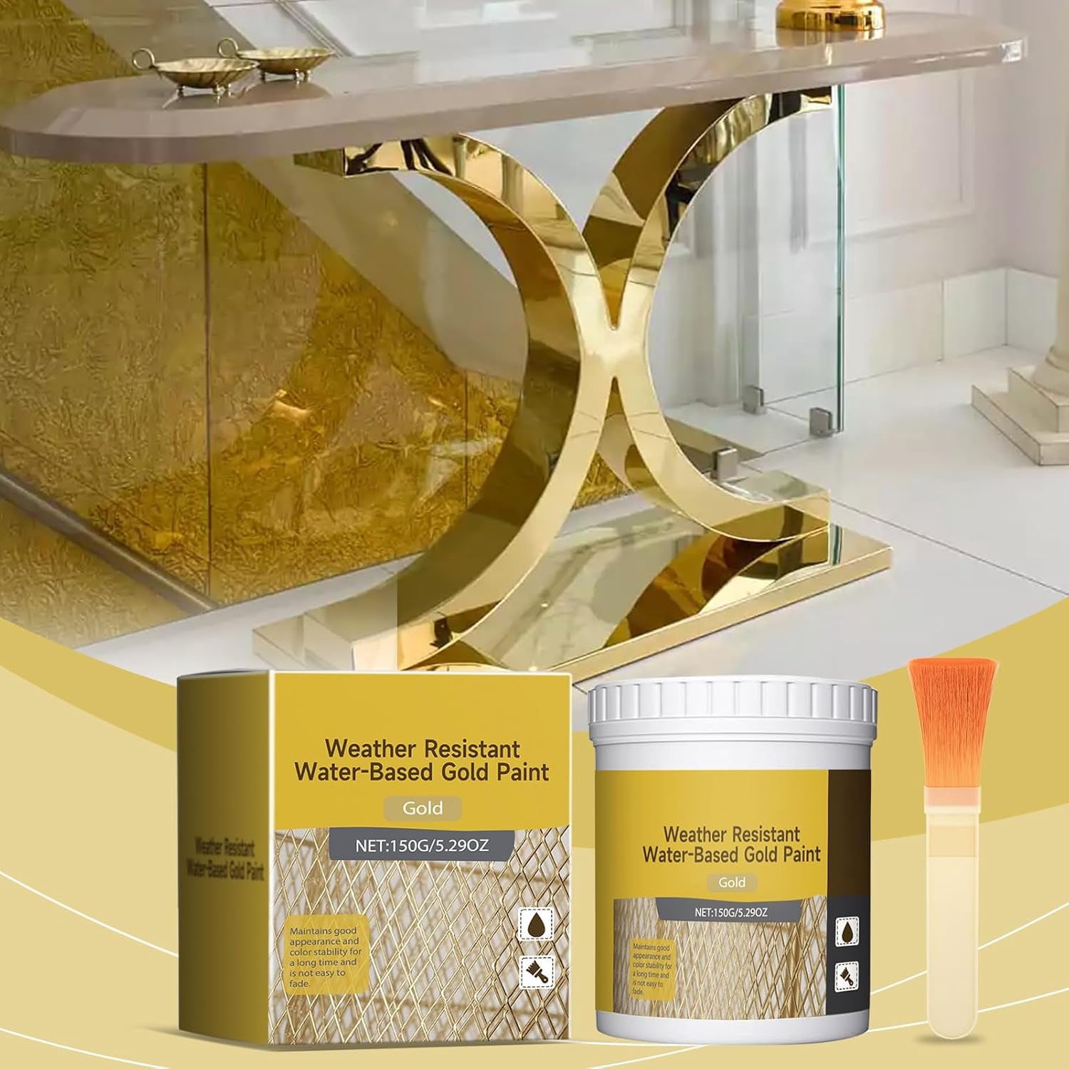 Weather Resistant Water-Based Gold Paint, Water Based Gold Leaf Paint,Waterproof Antique Acrylic Metallic Paints,For Home Decoration, Painting, Plaster, And Handicrafts (2PC)