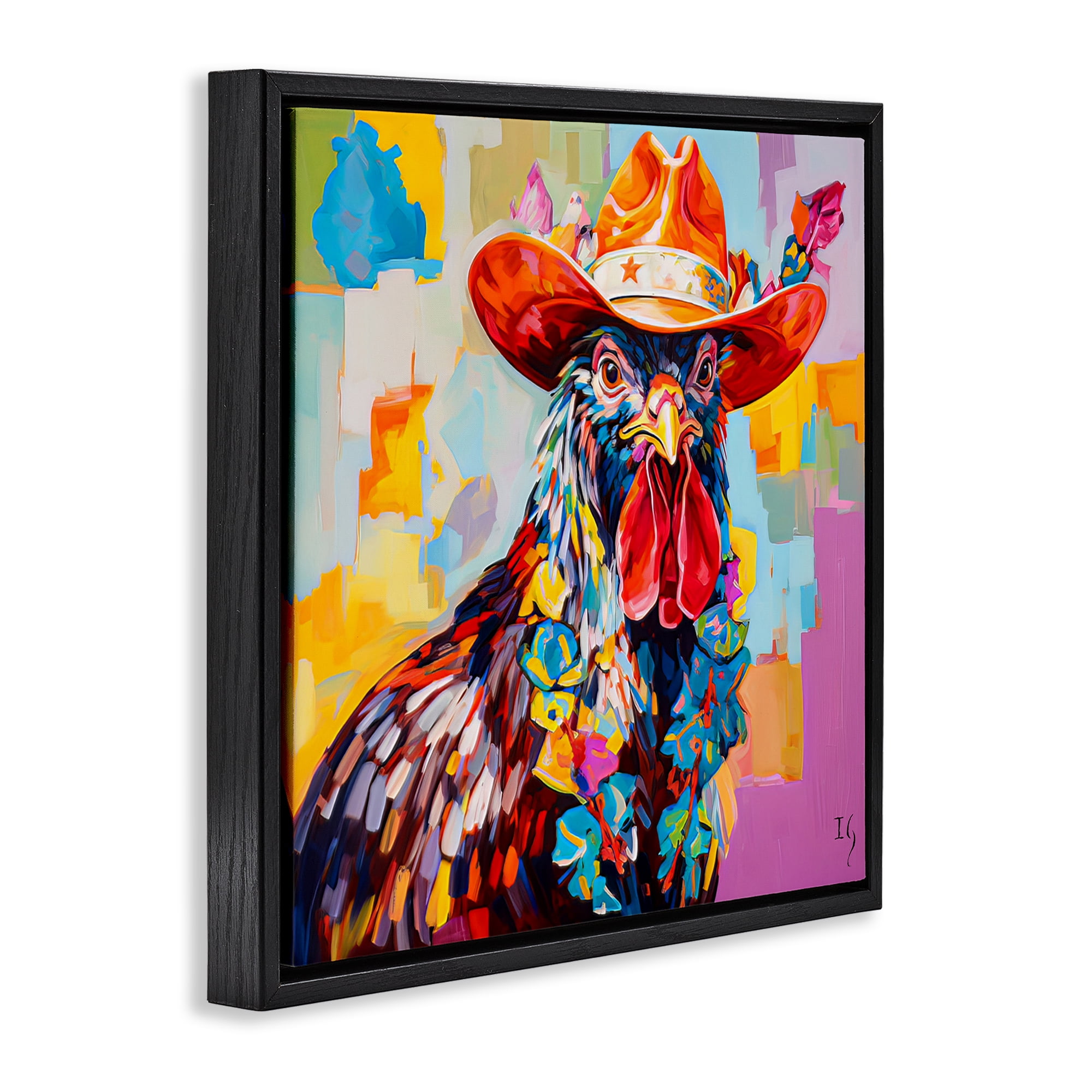 Stupell Industries Modern Cowboy Rooster Animals & Insects Painting Black Floater Framed Canvas Art Print Wall Art, 18 x 18