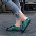 thumbnail image 2 of QWKLEAJ Green Women's Glitter Tennis Sneakers Lightweight Sparkly Fashion Sneakers Non Slip Flat Sole Gradient Shiny Casual Walking Shoes for Party Daily Street Wear 6.5-7, 2 of 5