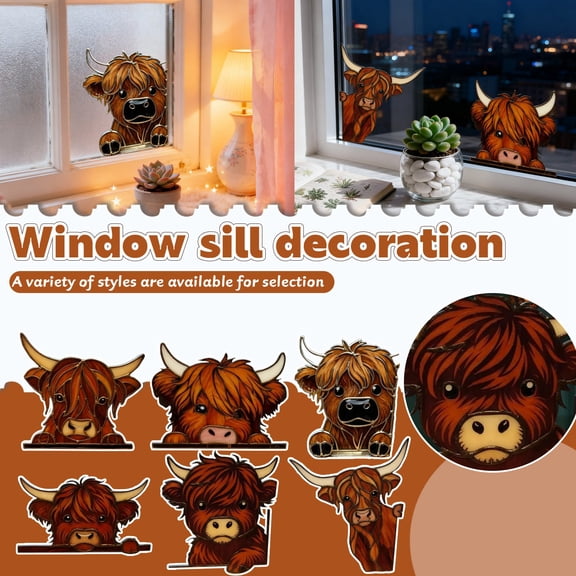 3 Peeping Highland Cow Window Corner Decorations, Easy-To-Install Farm Animal Christmas Ornaments With Cute Peeking Highland Cow Design, Home Party Farmhouse And Festive Holiday