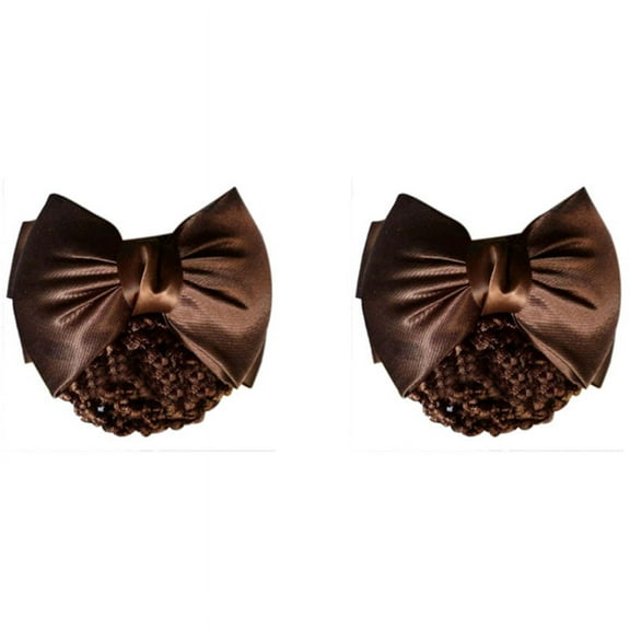 2X Ladies Brown Bowknot Accent Snood Net Barrette Hair Clip Hairnet
