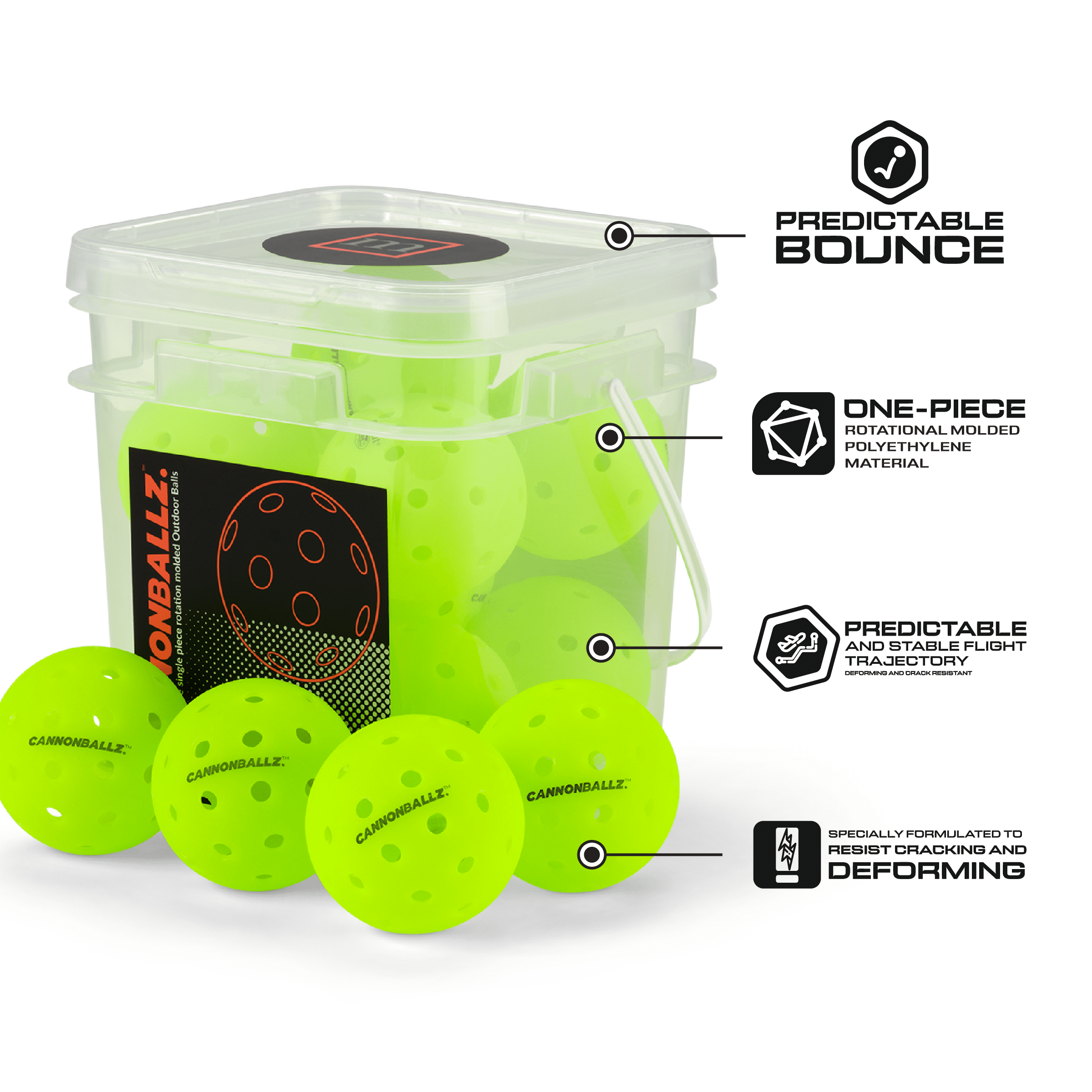 Cannonballz 40-Hole Outdoor Pickleballs, 10 Pack, Official Ball of the UP