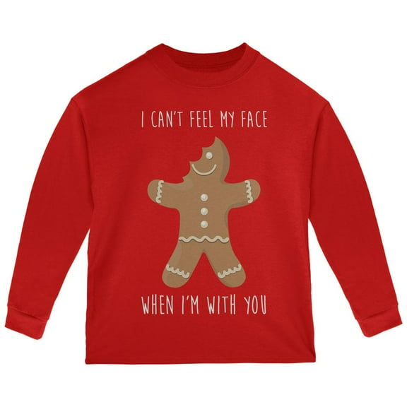Christmas Gingerbread Man Can't Feel My Face Toddler Long Sleeve T Shirt Red 2T