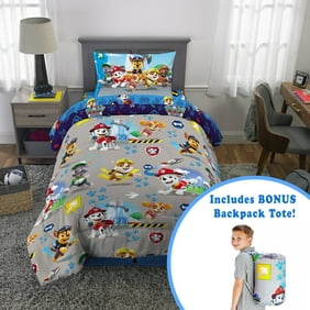 PAW Patrol Kids Twin Bed in a Bag, Comforter Sheet Set and Bonus Tote, Gray and Blue, Nickelodeon
