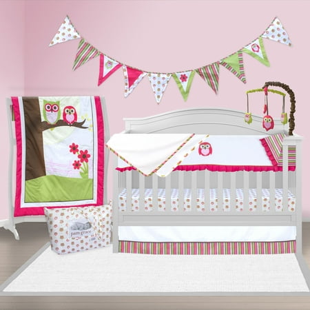Pam Grace Creations Pink Owl 10 Piece Crib Bedding Set for Girls / Pink/White