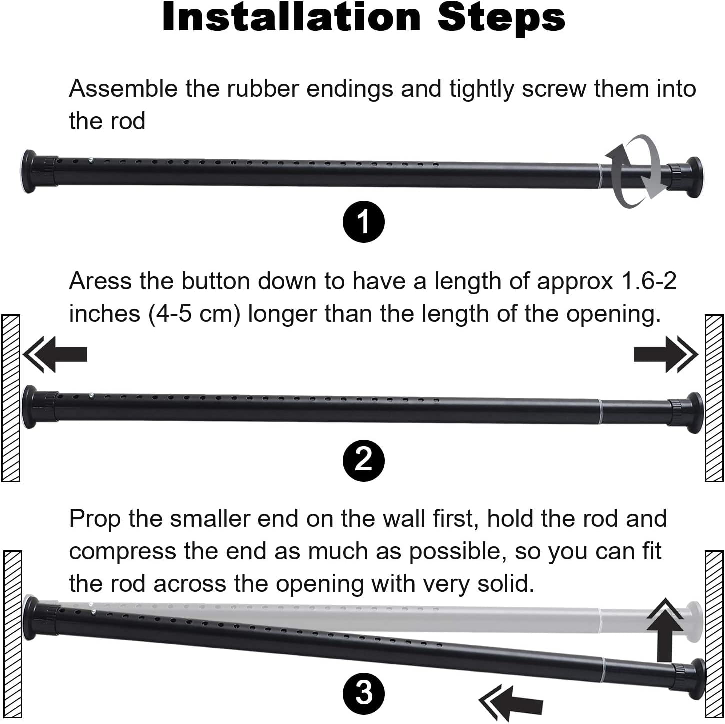 Room Divider Spring Tension Curtain Rod 43 to 141 inches,Adjustable Shower Curtain Rods,No Drilling,Closet Telescopic Rods,Expandable Balcony Tension Pole,Black