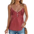 thumbnail image 5 of Rggeeun Women Tank Tops Flowy Camisole Plaid Pattern V Neck With Spaghetti Strap & Front Buttons Relaxed Fit For Summer Play Sports Delicate Sleeveless,Red,S, 5 of 9