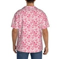 thumbnail image 3 of Balery pink heart Camisa Casual de Manga Corta con Botones para Hombre, Texturizada, Estilo Cubano, para Playa, Verano-Small, 3 of 5