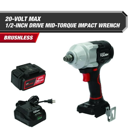 Hyper Tough 20V Max Brushless 1/2-inch Mid-Torque Cordless Impact Wrench with 4.0Ah Lithium-Ion Battery and Charger