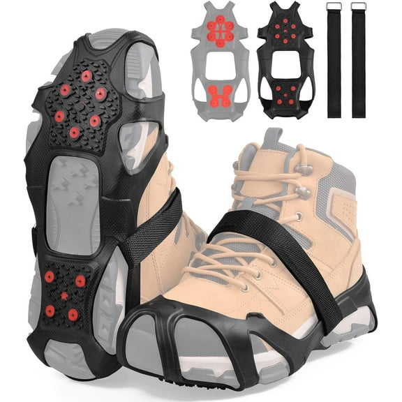 Tungsten Crampons Ice Cleats for Shoes and Boots Ice Grippers for Snow and Ice Non-Slip Shoe Grippers, 10 Tungsten Steel Overshoe Footwear with Reflective Heel