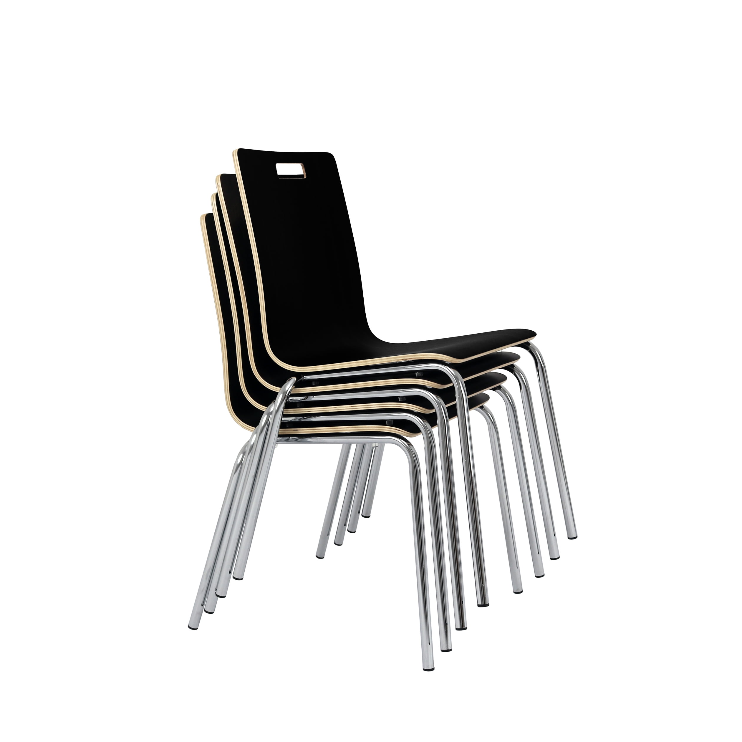 Hampden Furnishings Alexis Collection Stack Chair, Black Woodgrain, Modern Plywood Seat, Pack of 4