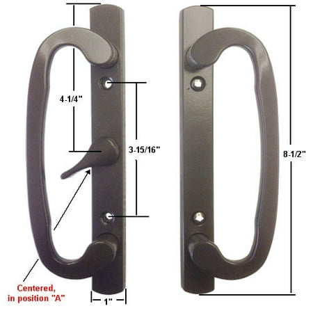 Sliding Glass Patio Door Handle Set, Mortise Type, A-Position, Centered Latch Lever, Non-Keyed, Bronze, 3-15/16