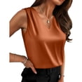 thumbnail image 2 of Qwertyu Womens Silk Satin Tank Tops V Neck Summer Blouse Sleeveless Shirt Business Casual Dressy Vacation Clothes 2026 Brown XS, 2 of 5