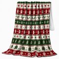 thumbnail image 2 of Christmas Stripes with Trees Hearts and Snowflakes, Cheerful Nordic Style for Holiday Lovers, Red Green Icon Pattern and Christmas Gift, Cozy Flannel Blanket for Family Room and Den, Home Decor, 2 of 9
