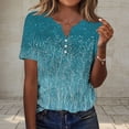 thumbnail image 3 of JTZGDY Western Shirts for Women Loose Fit Casual Vintage Floral Printed Summer 3/4 Smoked Cuff Sleeve Button V Neck Henley Tops Light Blue#01 XXXL, 3 of 8