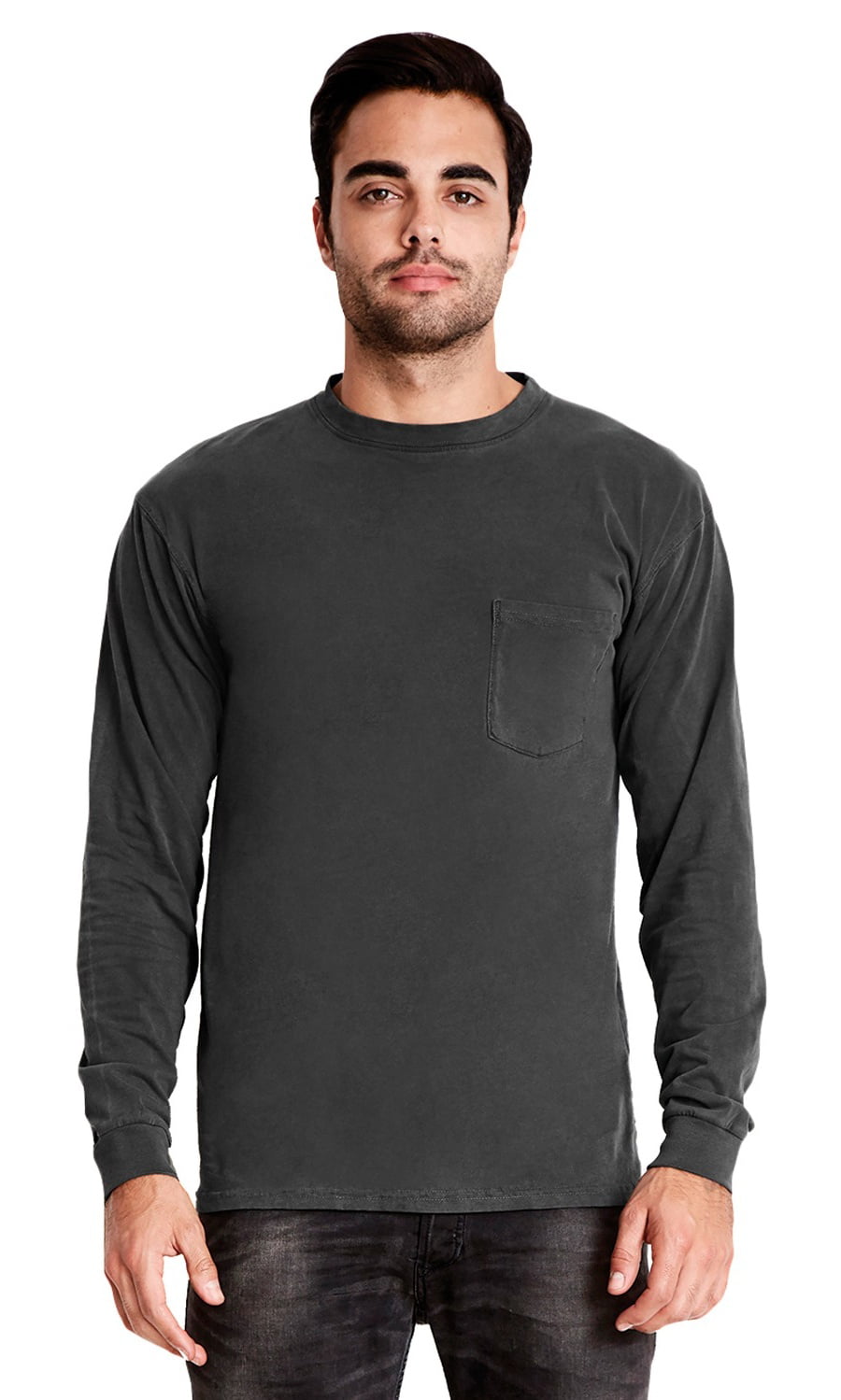 White XS - Instant Savings of 5% & More Product of Brand Next Level Adult Inspired Dye Long-Sleeve Crew with Pocket