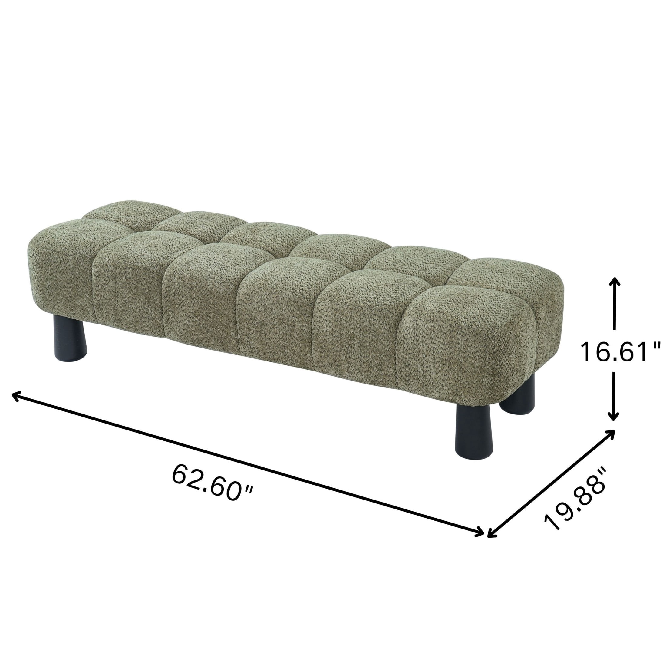 Christopher Knight Home 62.6" Modern Boucle Upholstered Ottoman Bench, Solid Wood Frame, Green