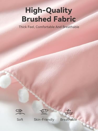 Baby Crib Skirt Girls Boys, Ruffled Bed Skirt with Pompoms, 28”x 52”, 14'' Drop, Pink