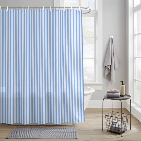 Bathroom Shower Curtain Light Blue Stripe Waterproof Shower Curtains with Hooks, Modern Minimalist Style Bath Curtains Bathtub Curtain Home Decor 36x72in