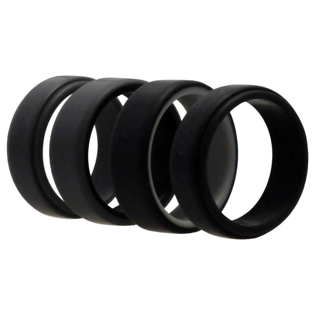 Juego de anillos de boda de silicona de 2 capas biselados de 8 mm - Gris de ROQ para hombres - Anillo de 4 x 11 mm