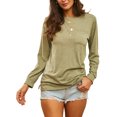 thumbnail image 3 of LUXUR T-shirt pour Femmes Col Rond Tee-Shirt Couleur Unie Pull Décontracté Manches Longues Vert Olive L, 3 of 5