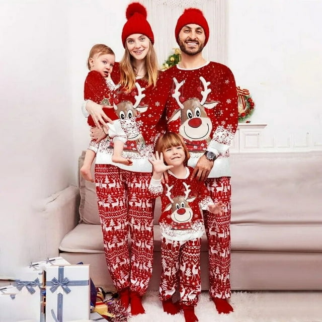 Xmas Family Matching Clothing Christmas Pajamas 2024 New Year Fashion Green Santa Claus Print Adult Kids Set Baby Romper Pajamas